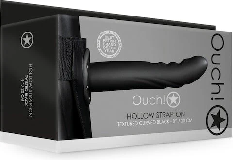 Ouch Textured Curved Hollow Strap On 8" Black
