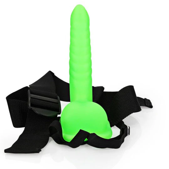 Ouch Ribbed Hollow Strap with Balls 8" Glow - Image 5
