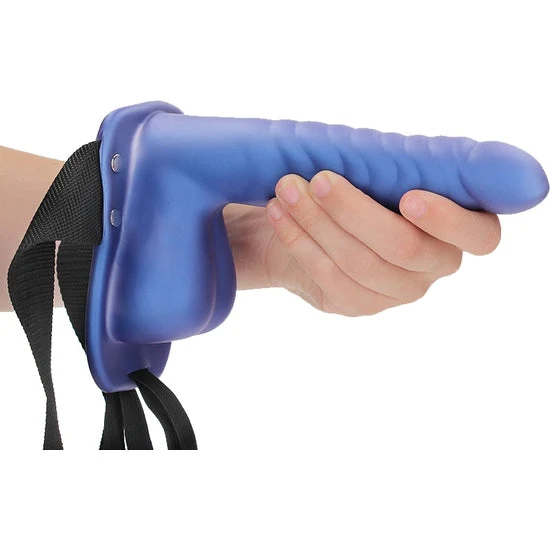 Ouch Ribbed Hollow Strap with Balls 8" Blue - Image 4