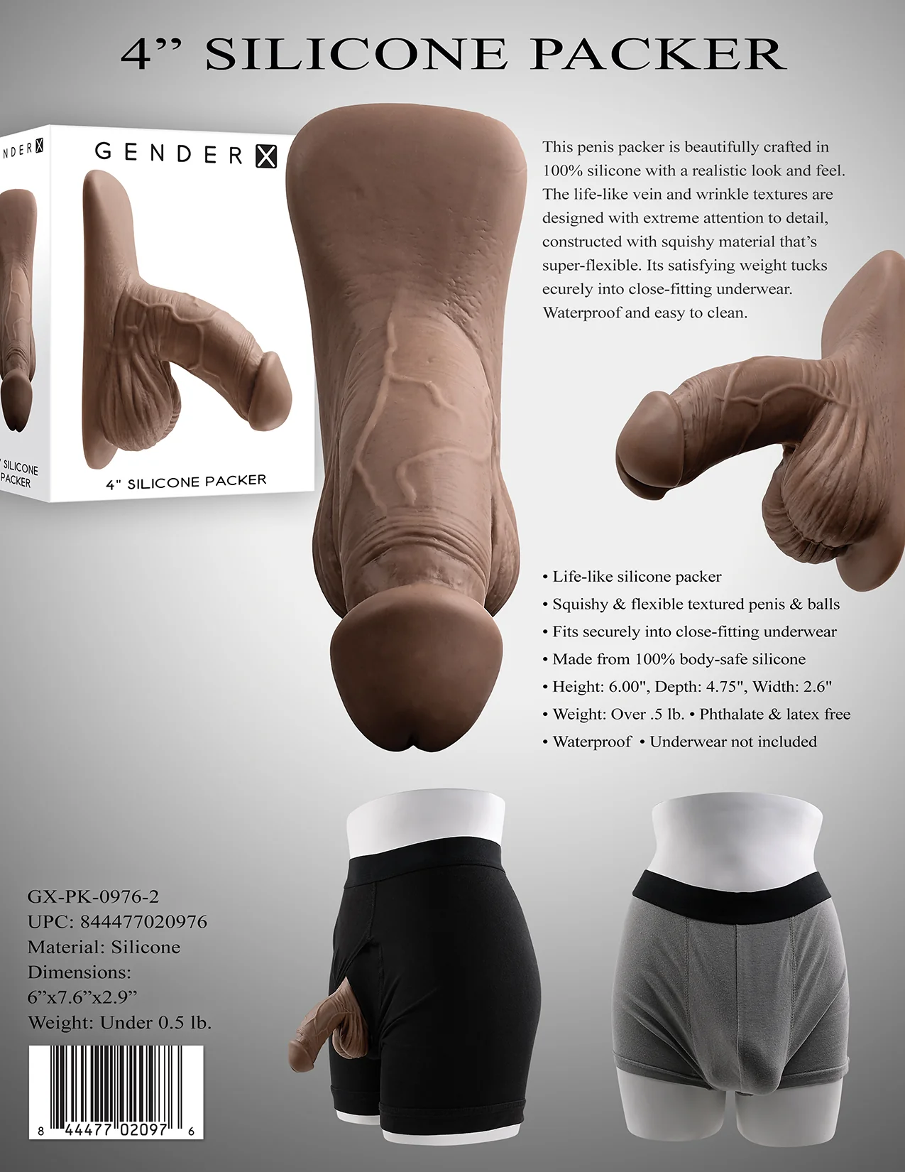 Gender X 4" Silicone Packer Dark - Image 4