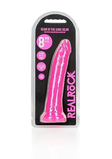Realrock 8" Glow-N-Dark Dildo Pink - Image 5