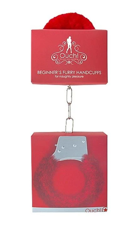 Ouch Beginner Furry Handcuffs Red