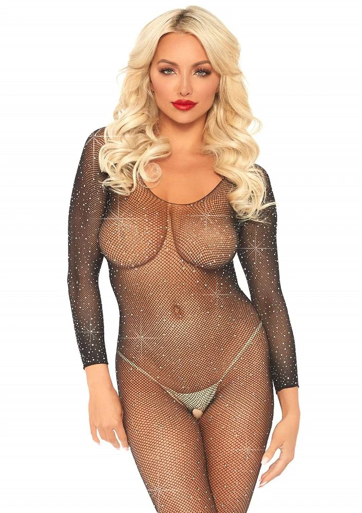 Leg Ave Crystalized Fishnet Bodystocking Queen Black - 89233 - Image 5