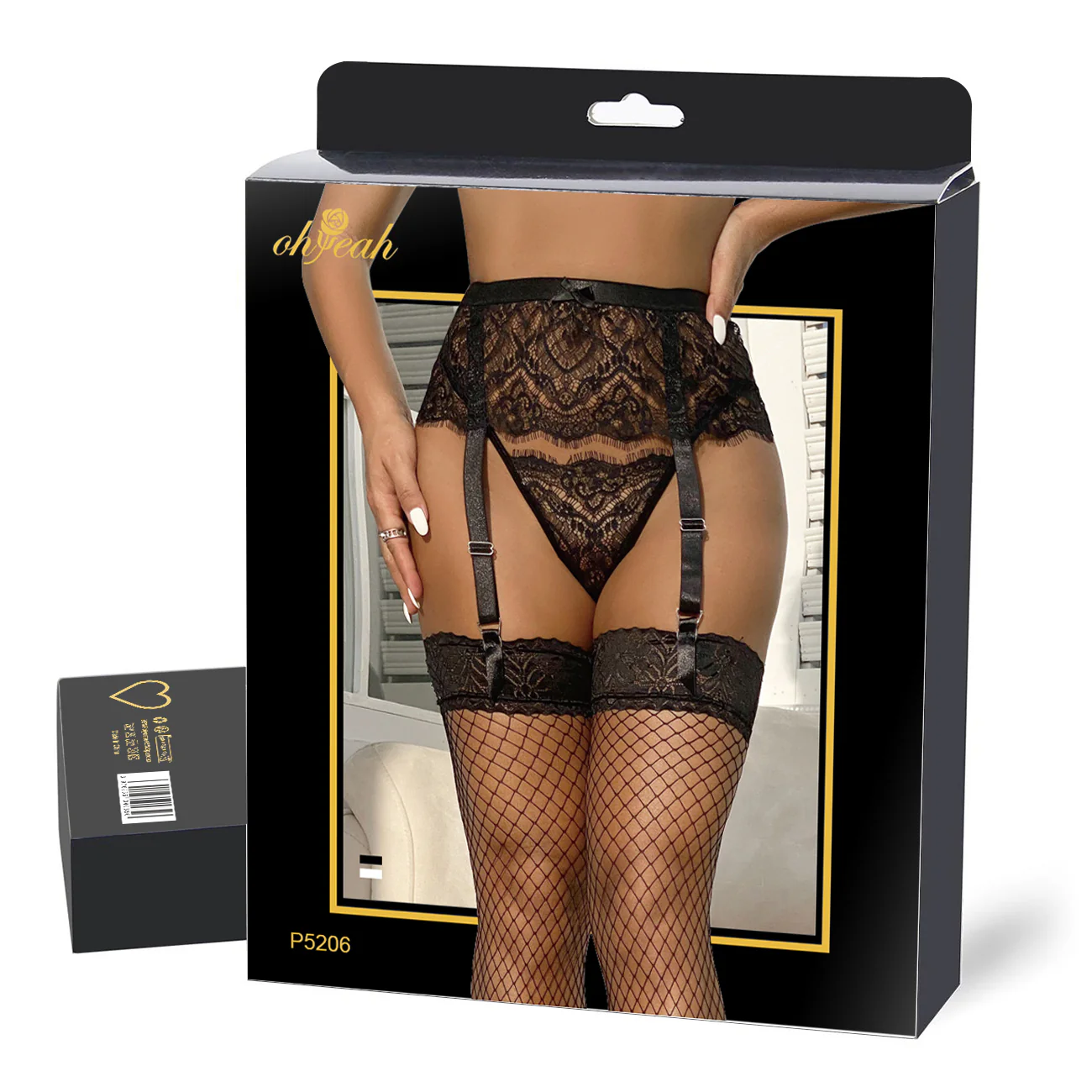 oh Yeah Lace garter Belt Black XL/2XL - P5206-1 - Image 4