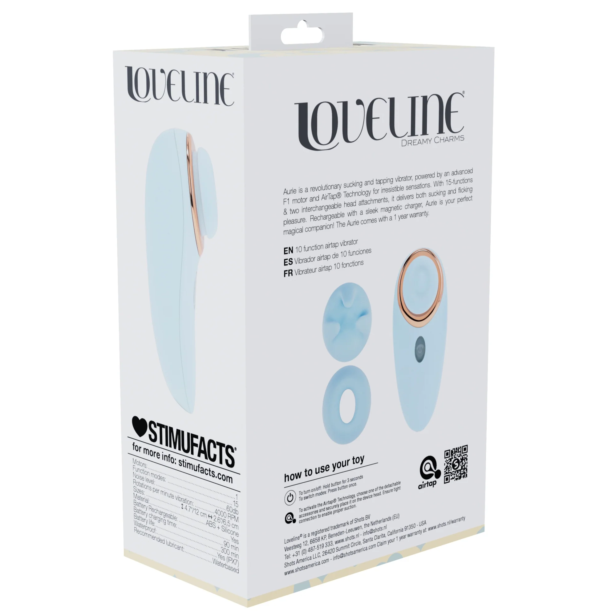 Loveline Aurie Interchangeable Head Clitoral Air Pulse Vibe Blue - Image 6