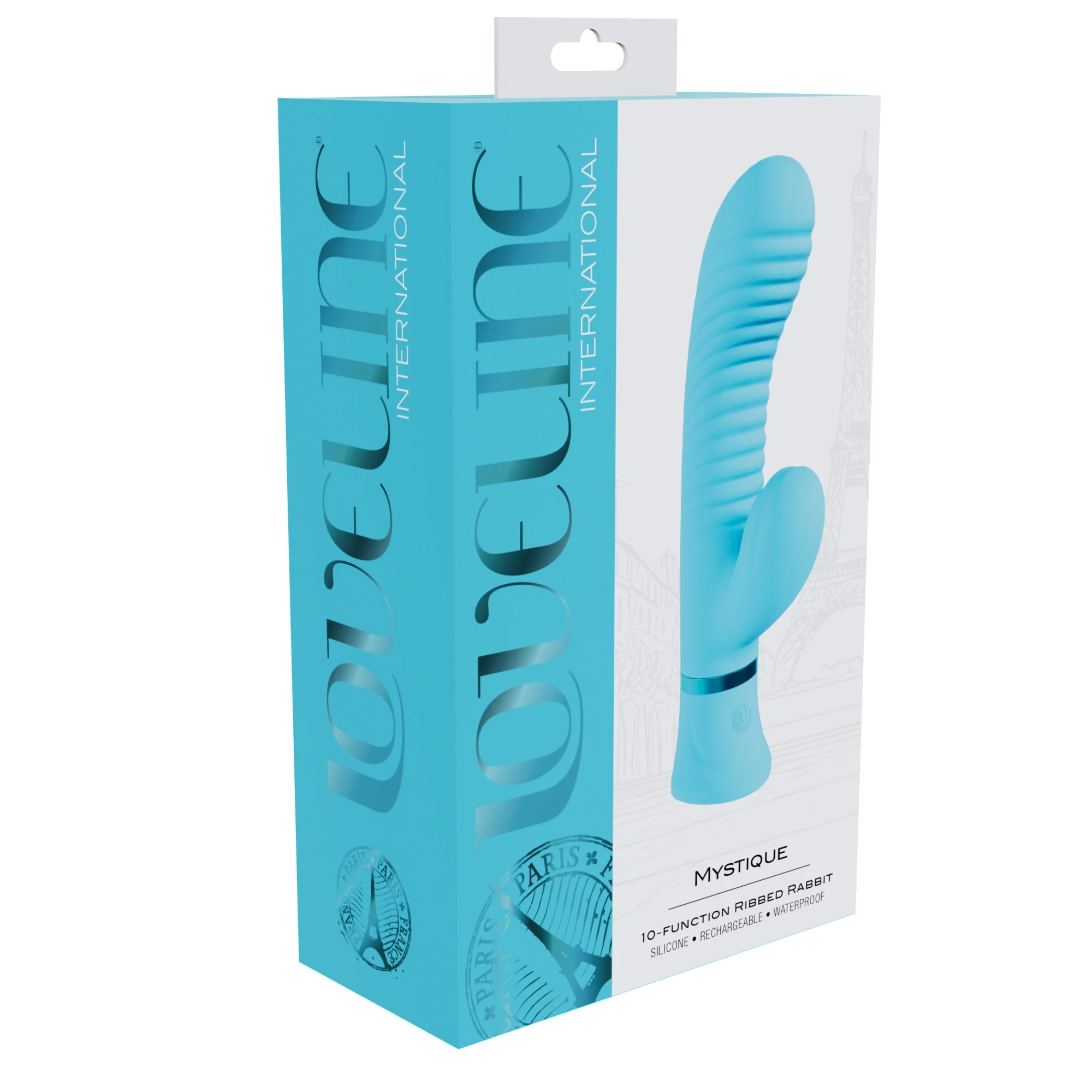 Loveline Mystique 10 function Ribbed Rabbit Silicone Rechargeable Blue - Image 2