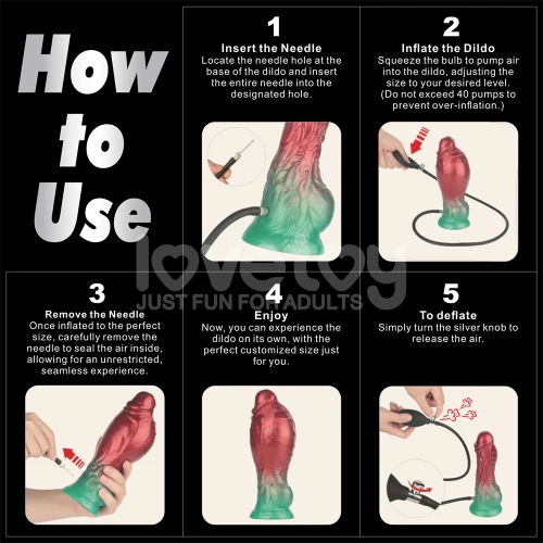 Lovetoy AEROSX Pump up the Pleasure Dual Density Silicone Inflatable Dildo Red/Green 8" - Image 4
