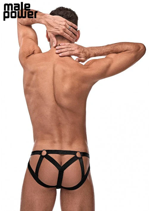 Male Power Black Matte Strappy Ring Jock Black S/M - 352261 - Image 2