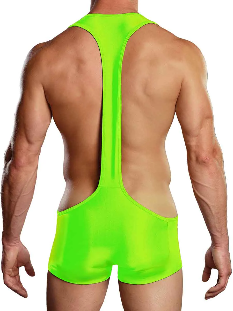 Male Power Nylon Spandex Sling Short Bodysuit S/M Lime PAK846 - Image 2