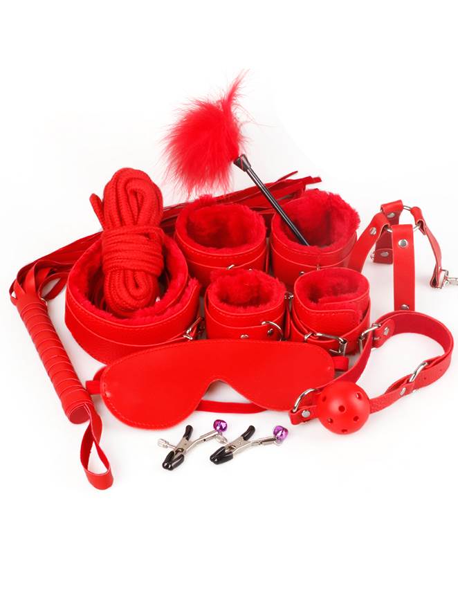 Oh Yeah Red Leather Bondage Kit 10 Piece - C80719-4