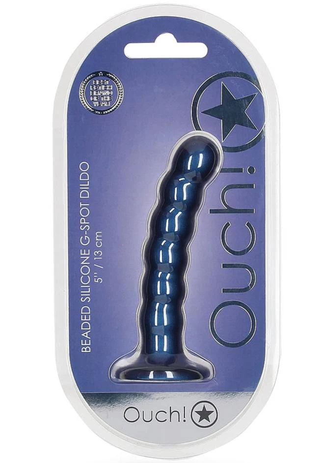 Ouch Beaded G-Spot Dildo 5'' Metallic Blue