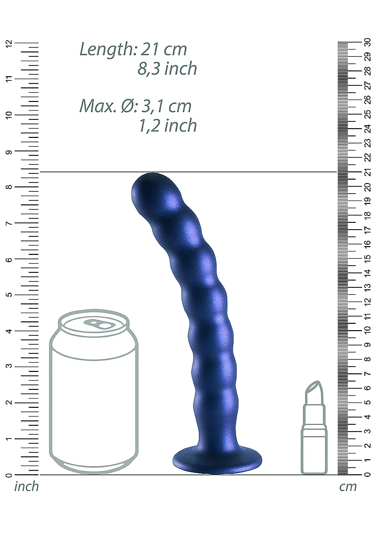 Ouch Beaded G-Spot Dildo 8'' Metallic Blue - Image 2