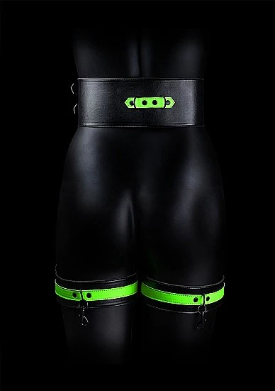 Ouch Glow In The Dark - Bonded Leather Hand & Thigh Cuffs w Belt Restraint L/XL - Image 3
