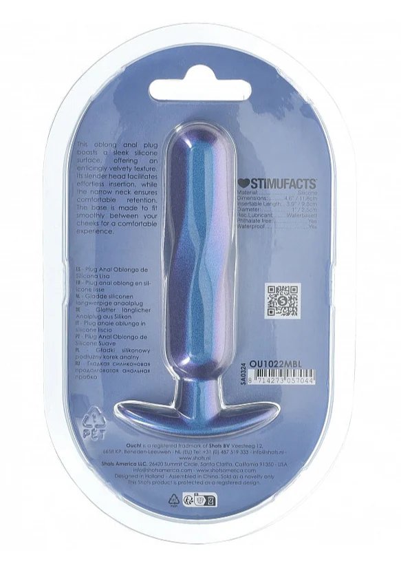 Ouch Oblong Anal Plug 4.6" Metallic Blue - Image 3