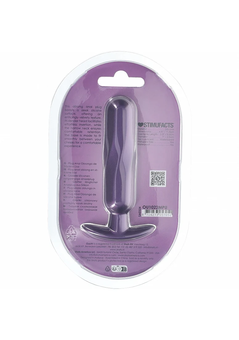 Ouch Oblong Anal Plug 4.6" Metallic Purple - Image 2