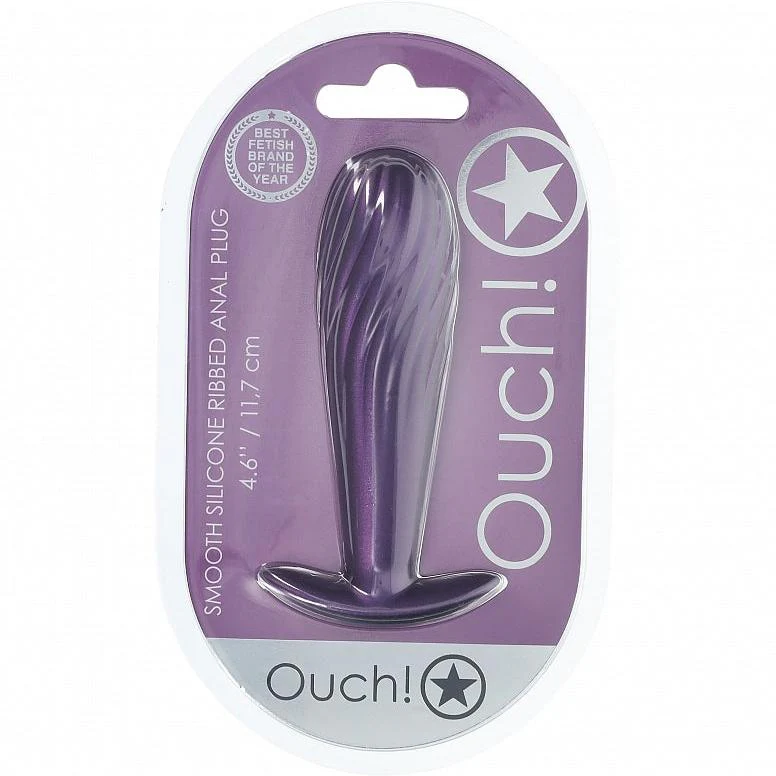 Ouch Ribbed Anal Plug 4.6" Metallic Purple