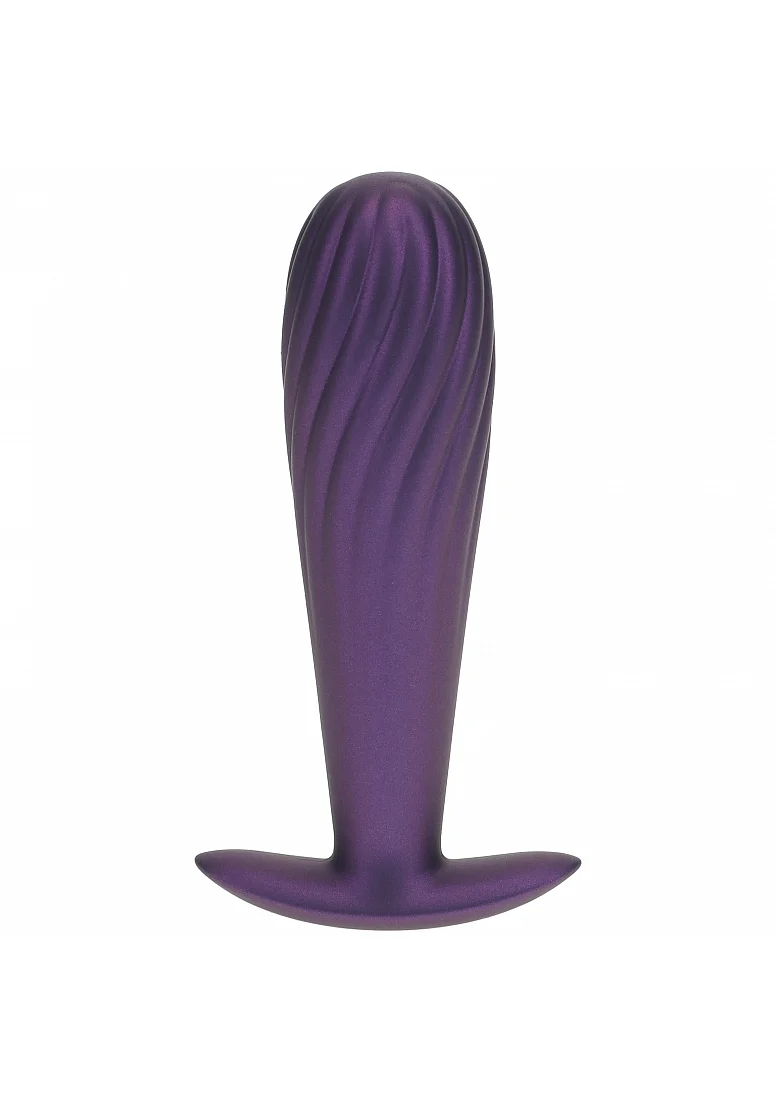 Ouch Ribbed Anal Plug 4.6" Metallic Purple - Image 2