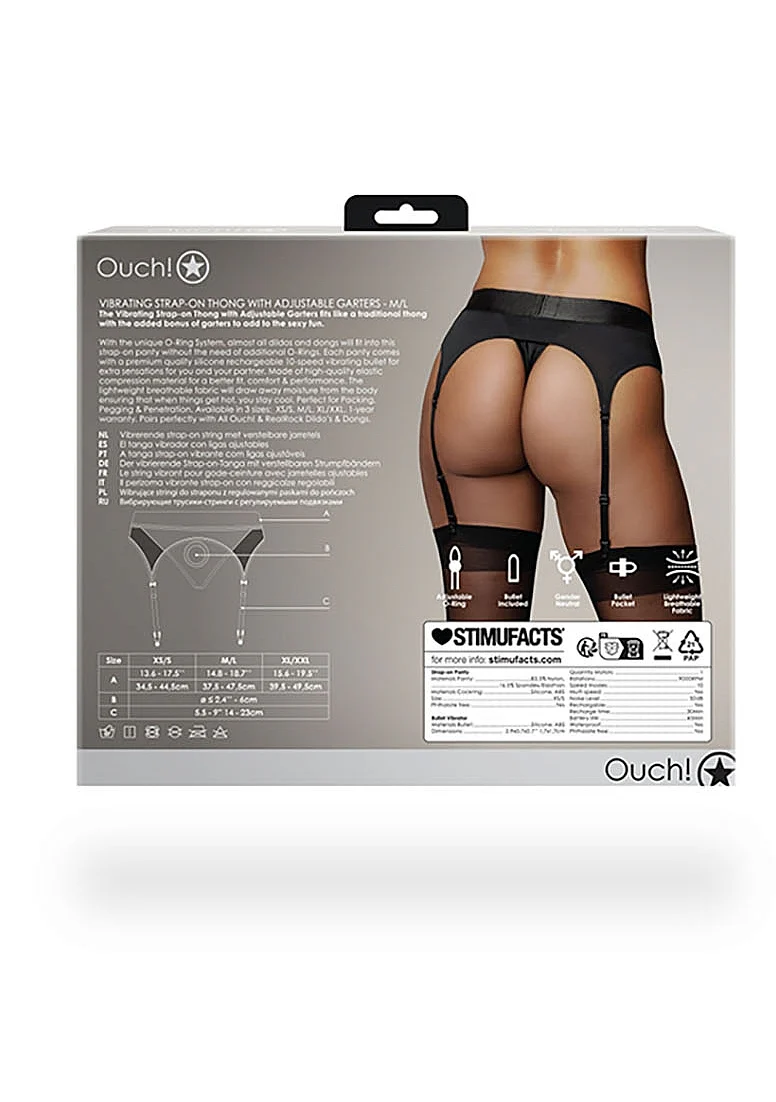 Ouch Vibrating Strap On Thong with Adjustable Garters - Black M/L - Image 5