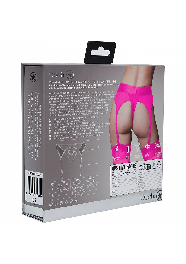 Ouch Vibrating Strap-on Thong with Adjustable Garters - Pink - XS/S - Image 4