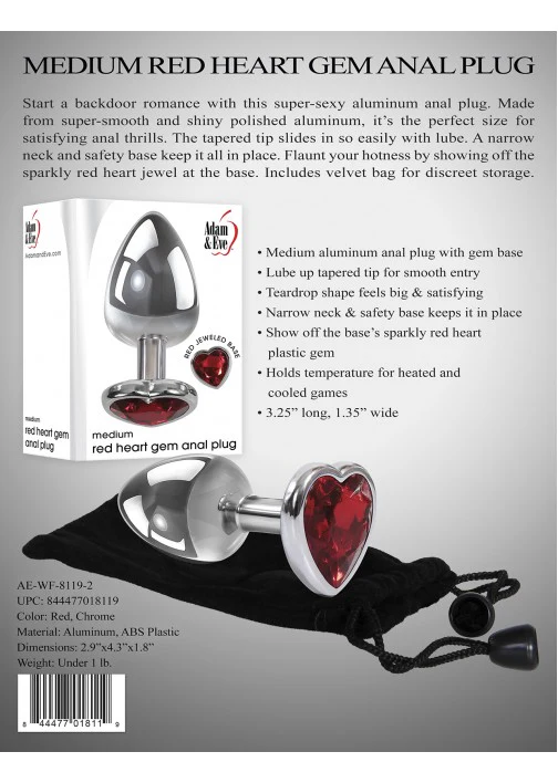 Adam & Eve Red Heart Anal Plug Medium - Image 3