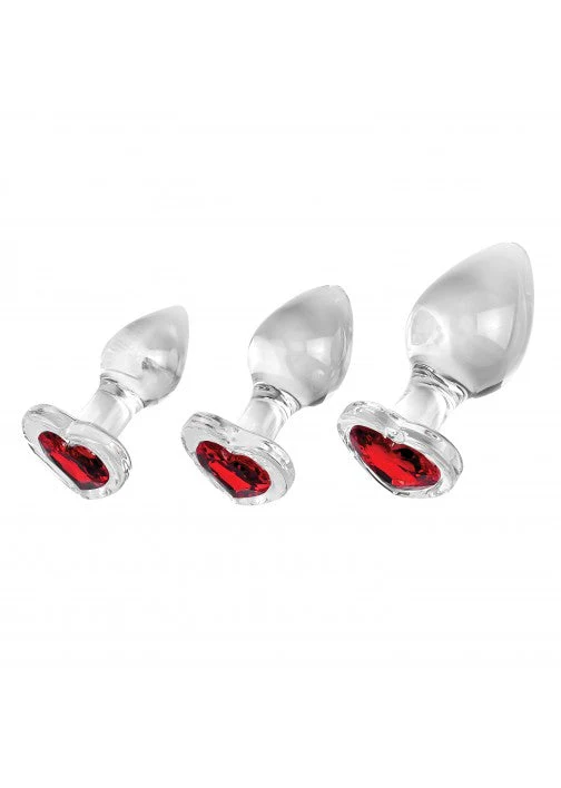 Adam & Eve Red Heart Gem Glass Anal Plug Set - Image 3