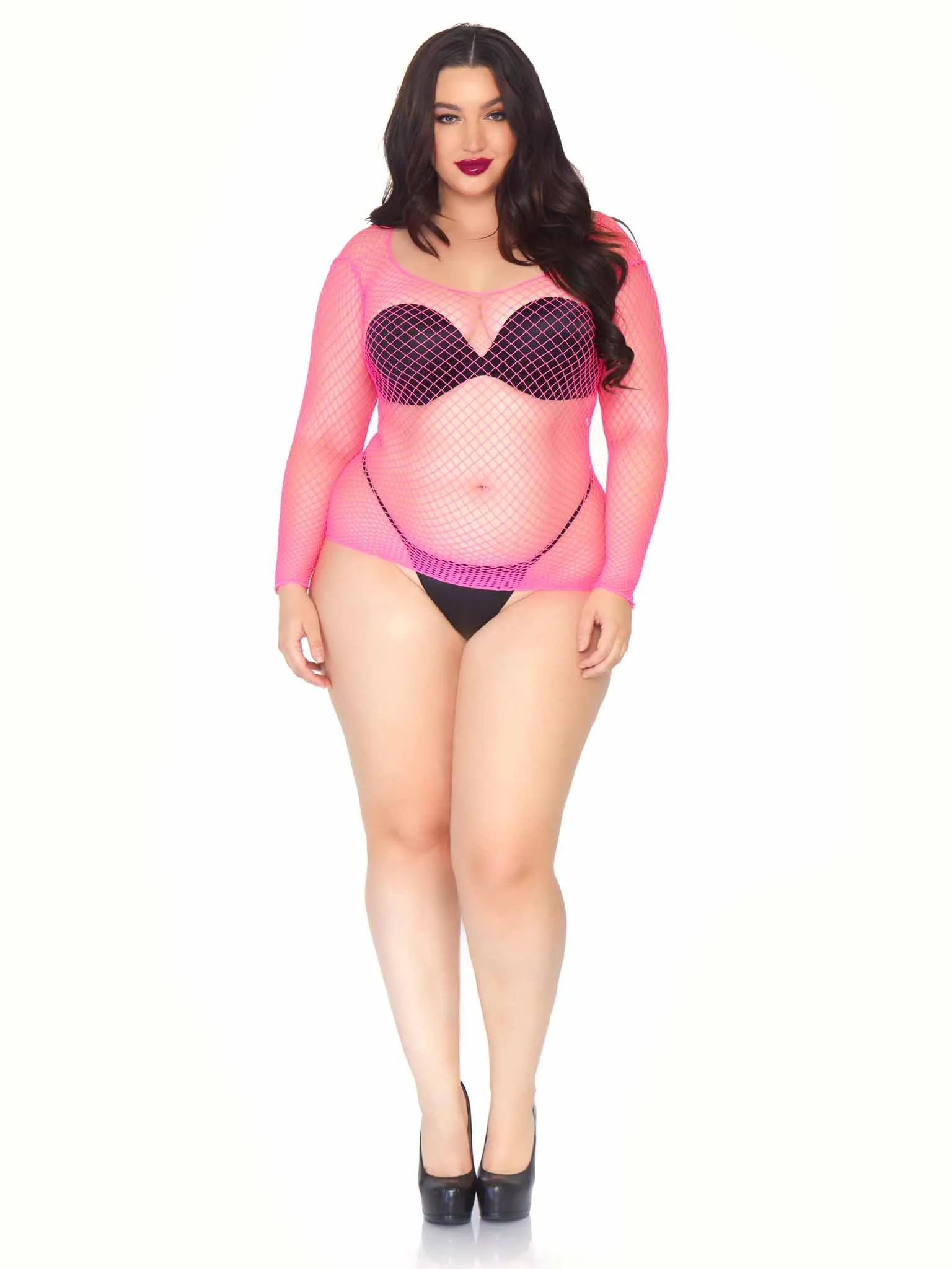 Leg Ave Spandex long sleeve Net Shirt Pink - 8278X - Image 2