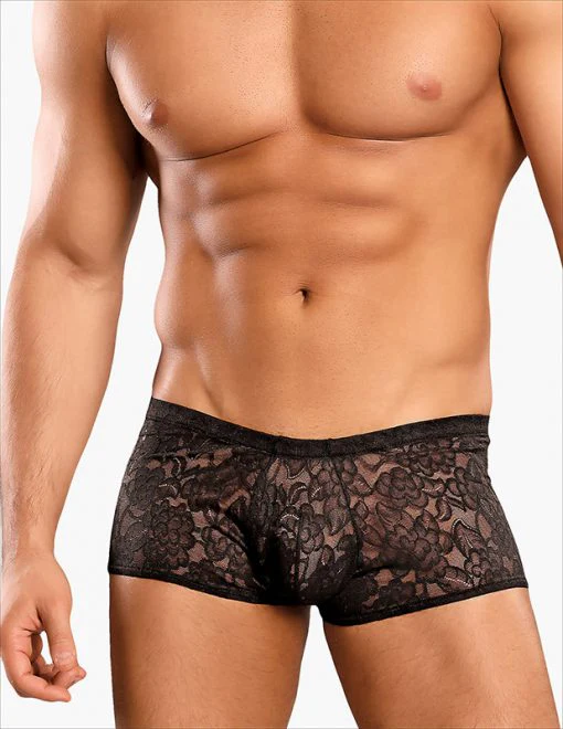 Male Power Stretch Lace Mini Short Black L 145162