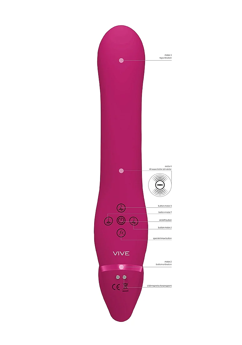 Vive Ai Dual Pulse-Wave & Airwave Strapless Strapon - Pink - Image 4