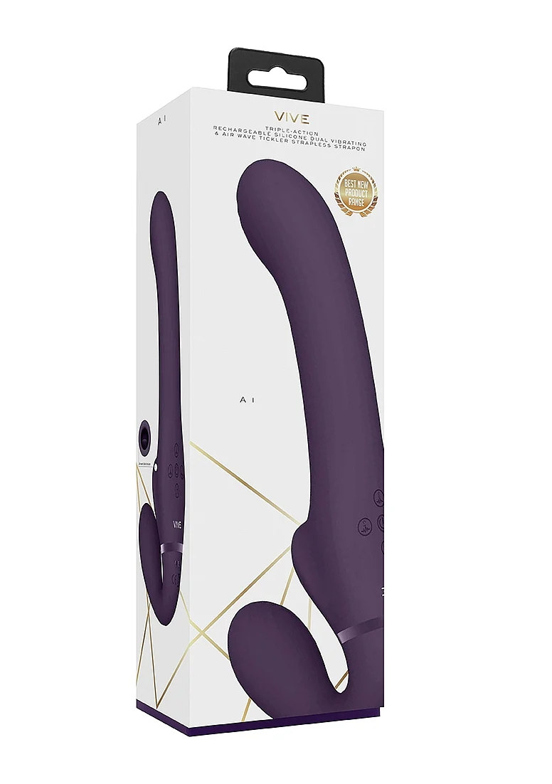 Vive Ai Dual Pulse-Wave & Airwave Strapless Strapon - Purple