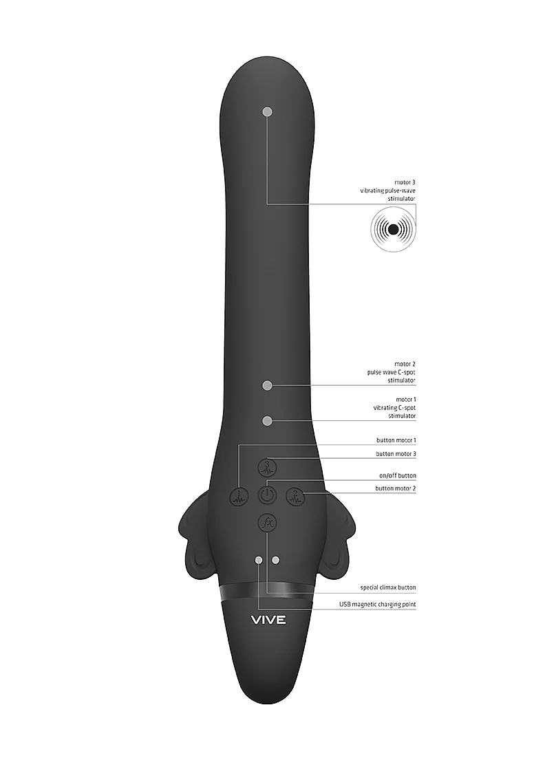 Vive Satu Rechargeable Pulse-Wave Strapless Strapon - Black - Image 2